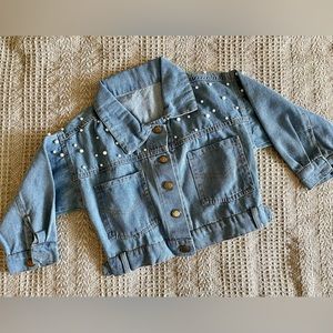 Girl’s pearl studded jean jacket, embellished jeans jacket